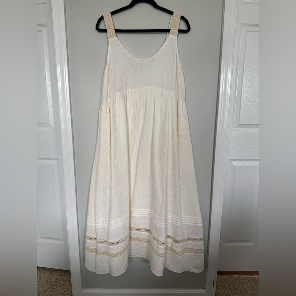 UpWest Cream Sleeveless Cotton Midi Dress